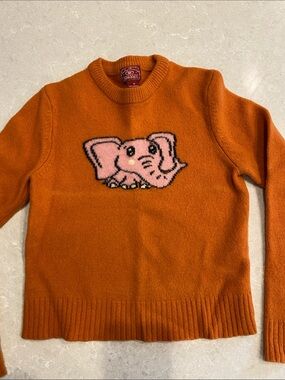 Lucky Brand Orange Sweater with Pink Elephant